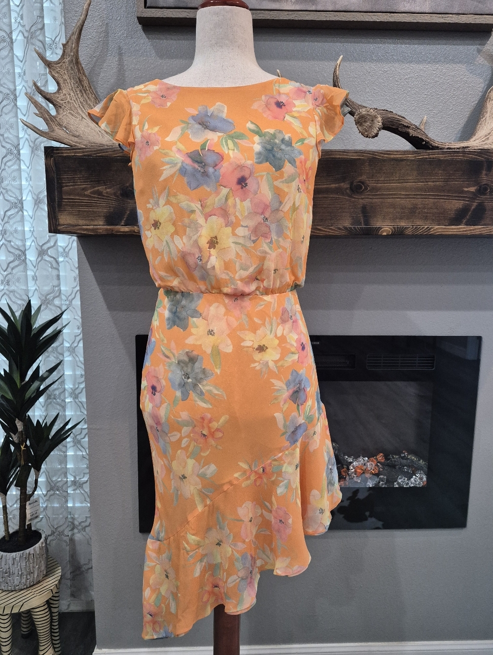 Amanda Uprichard Orange Floral High-Low Dress Size Small - Picture 2 of 7